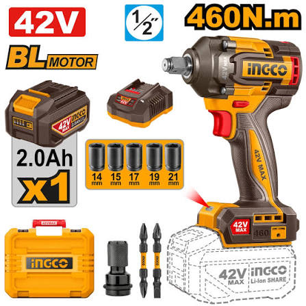 Llave De Impacto inalámbrica 42V M1/2 460Nm con Bateria y Cargador
