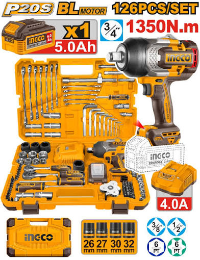 MALETA DE HERRAMIENTAS  126 PIEZAS CON LLAVE DE IMPACTO 1350NM. 110V