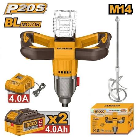Mezcladora inalámbrica M14Voltaje: 20VVelocidad sin carga: 0-520 rpm / 0-800 rpmControl de velocidad variable