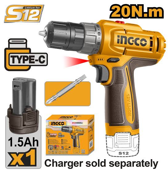 TALADRO ATORNILLADOR INALÁMBRICO 12V 1500RPM - 20NM