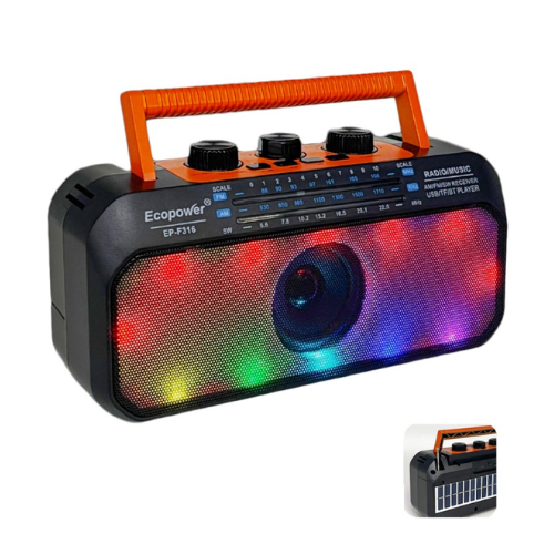 PARLANTE PORTÁTIL ECOPOWER EP-F316 FM/USB/TF BLUETOOTH LUZ LED RGB MANIJA