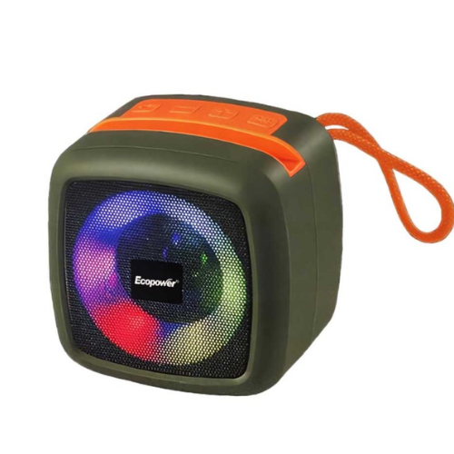 PARLANTE PORTÁTIL BLUETOOTH ECOPOWER RGB LED VERDE MILITAR CON CORREA